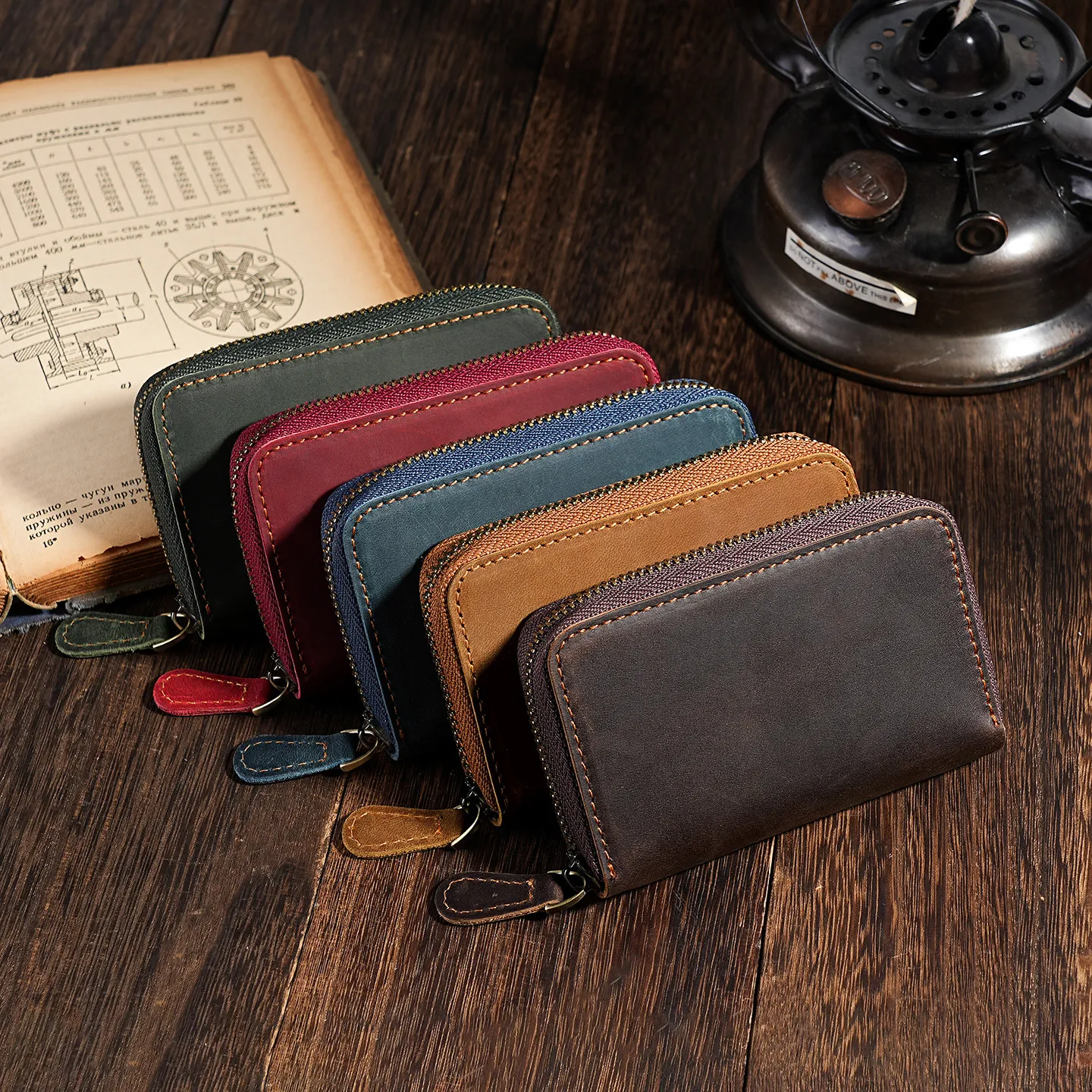 Vintage Crazy Horse Genuine Leather Key Wallet For Men Women Retro Top Grain Cowhide Zipper Key Case Holder Daily Home Key Organizer