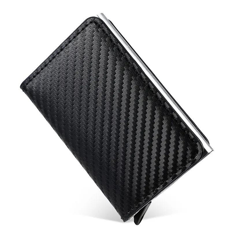 Minimalist Aluminum Alloy PU Leather RFID Blocking Automatic Pop Up Card Case Wallet Money Clip Bifold Card Holder Gift For Men Women