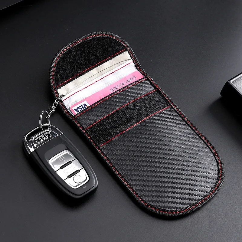 RFID Blocking Car Key Case Carbon Fiber Texture Anti-Theft Signal Shielding Pouch Card Holder Key Protector For Men Women