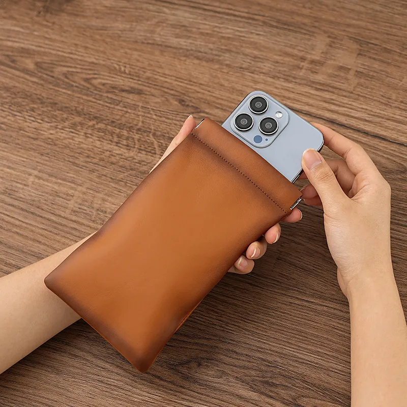 Genuine Leather Ultra Thin Coin Purse Automatic Spring Clip Mini Wallet Storage Bag For Glasses Lipstick Phone Coins Organizer