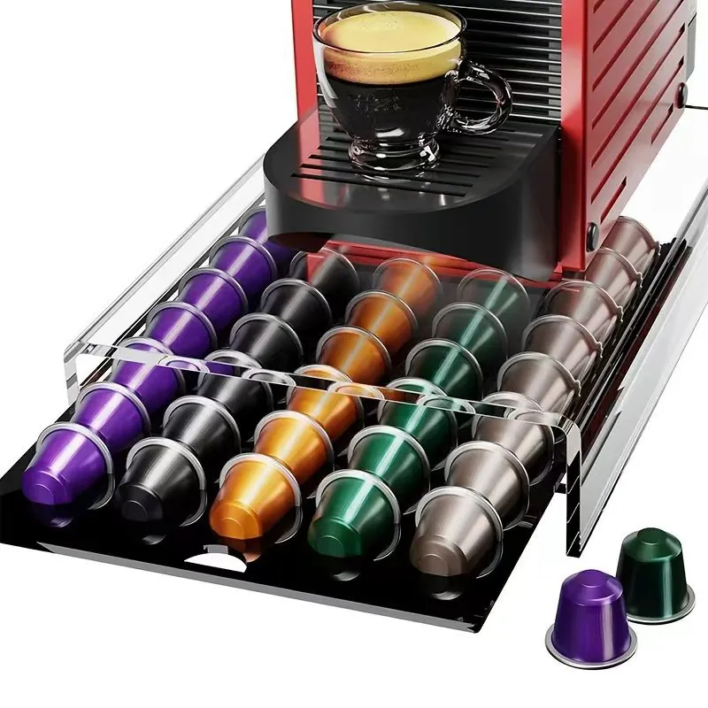 Soporte de Acrílico para Cápsulas de Café Cajón Organizador de Cápsulas Bandeja de Almacenamiento Deslizante Transparente