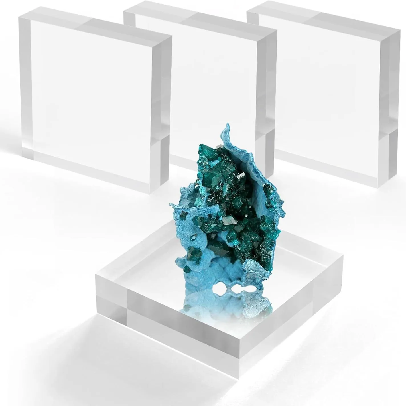 Transparante Acryl Sieradenstandaard Gepolijste Vierkante Ronde Basis Vitrine Voor Verzamelobjecten Mineralen Sieraden Verhoger Set 4 Stuks