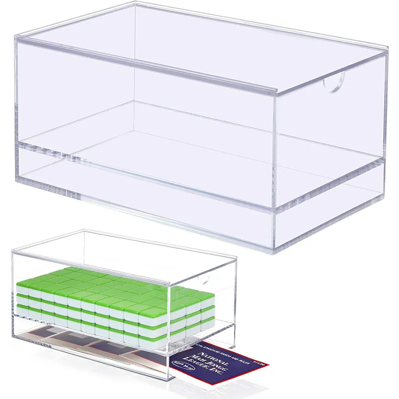 Transparent Acrylic Mahjong Tiles Storage Display Case With Sliding Lid American Mahjong Accessory Box 2 Layer Organizer