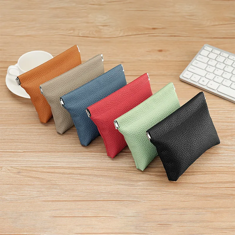 Mini Lychee Texture Coin Purse For Women Microfiber Leather Small Wallet With Spring Closure Key Card Holder Portable Bag