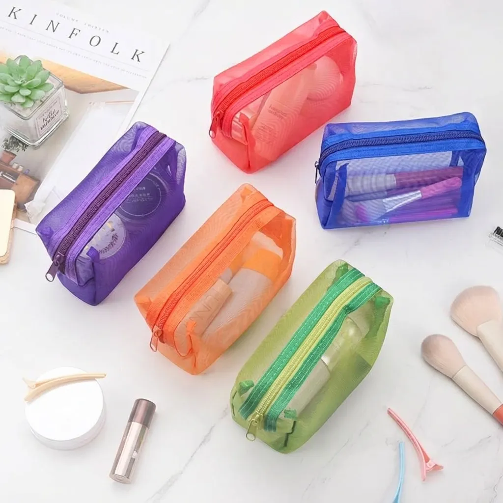 Tragbarer Netz Kulturbeutel Nylon Kosmetiktasche Reise Waschbeutel Atmungsaktiv Kleiner Lippenstift Organizer Für Damen Alltag