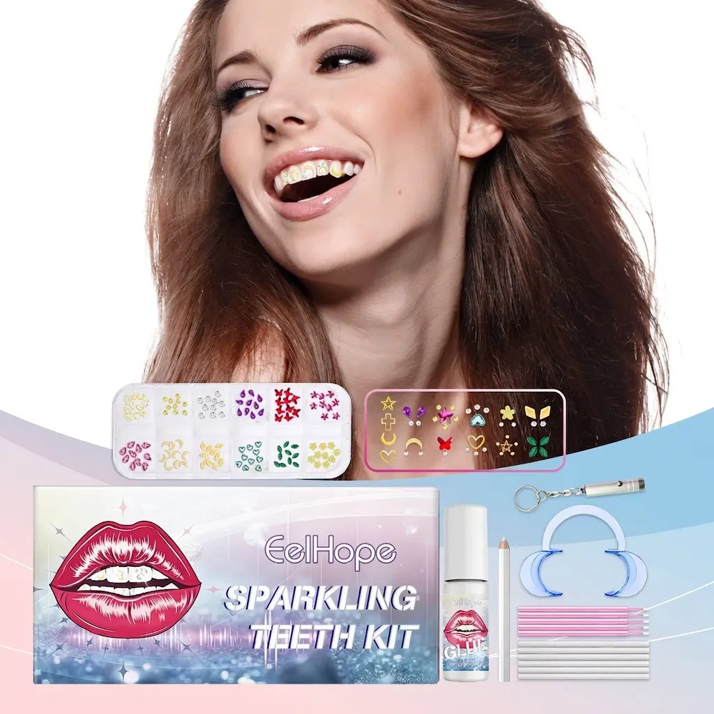 EELHOPE Kit de Joyas Dentales Brillantes DIY Decoración de Gemas Dentales Con Luz UV Resina Adhesiva Strass de Acrílico para Fiesta Mujer Moda