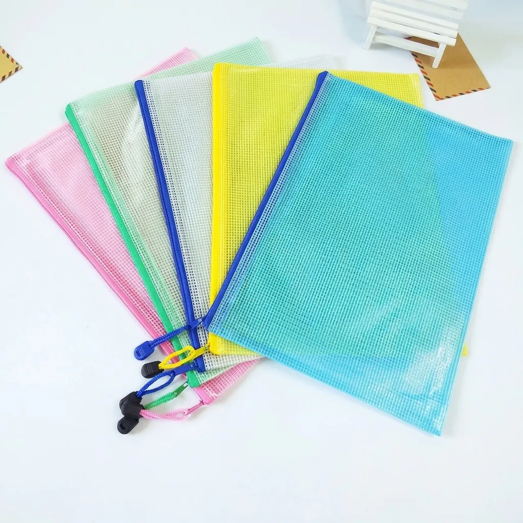 Transparent Mesh Zipper File Bag Waterproof PVC Document Storage Pouch For Office School Students Bill Sheet Organizer