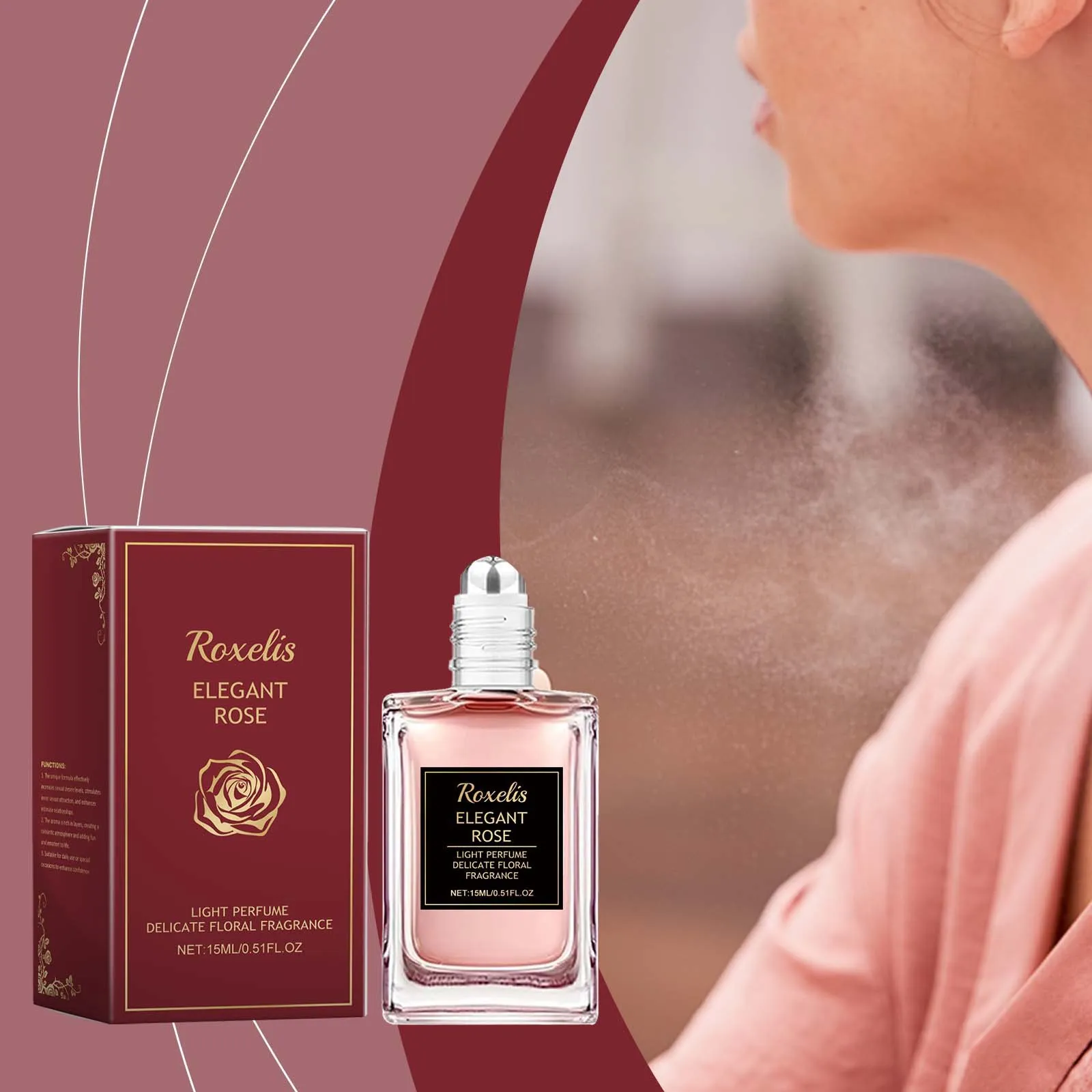 Elegant Rose Essential Oil Fragrance Water Long Lasting Pheromone Perfume For Women Date Atmosphere Charisma Light Fragrance Glass Roller Bottle