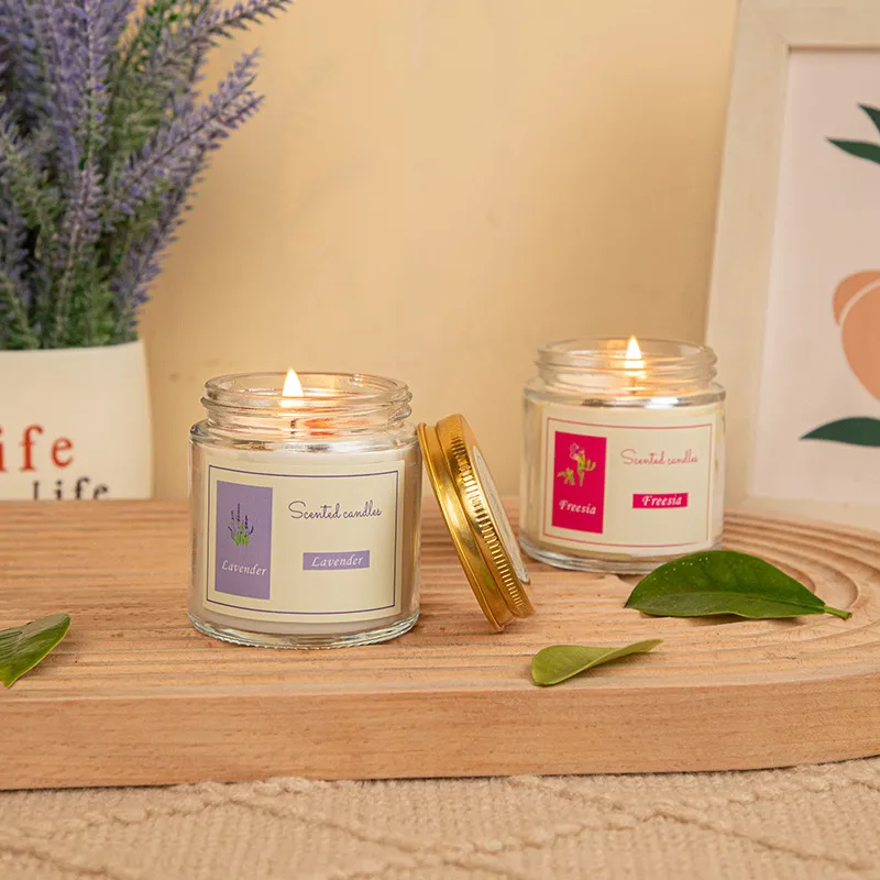 Candele Profumate in Cera di Soia Fatte a Mano in Barattolo di Vetro Trasparente Con Tappo in Metallo Petali Secchi per Decorazione