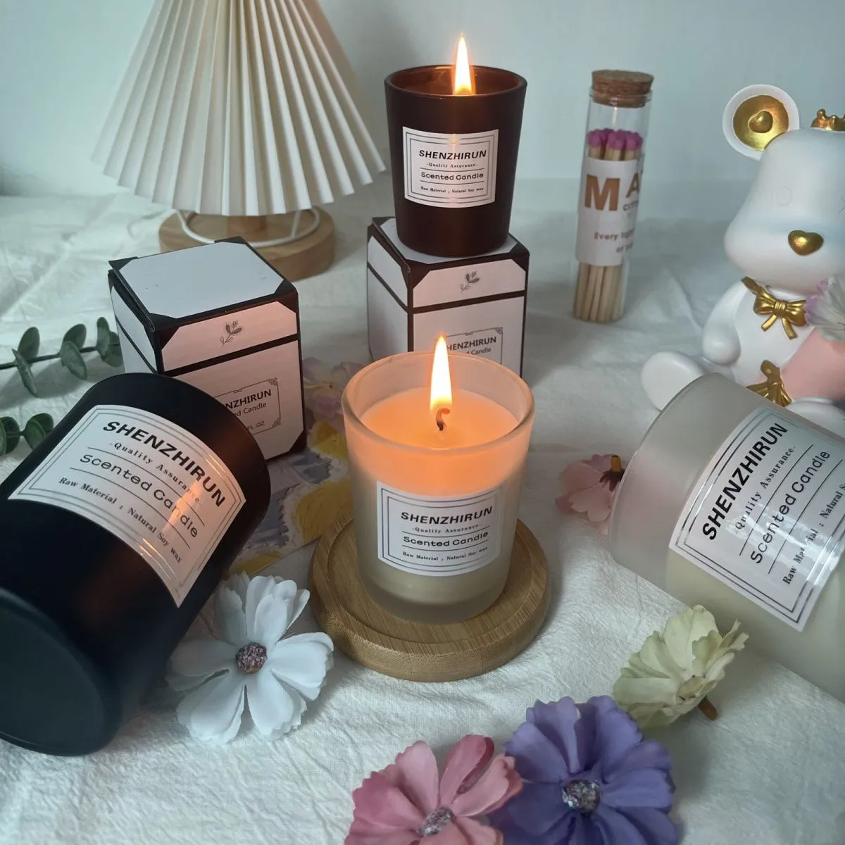 Bougie Parfumée en Cire de Soja Naturelle Dans Un Pot en Verre Givré Bougie d'Aromathérapie pour Décoration d'Intérieur
