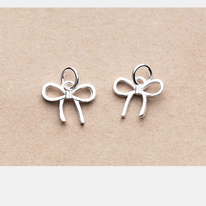 S925 Sterling Silver Bow Pendant Vintage Distressed Matte Finish DIY Jewelry Finding Handmade Bracelet Necklace Accessory Finding