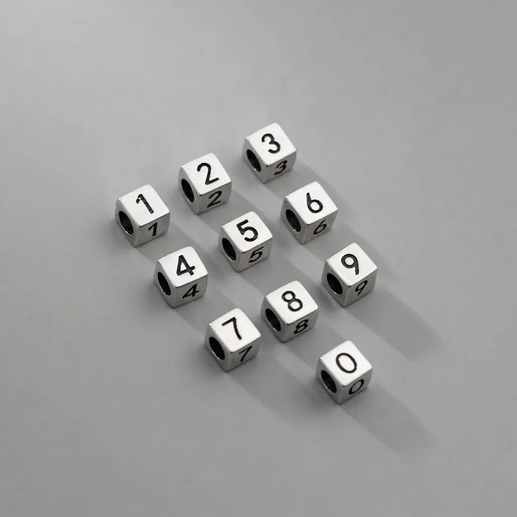 Cuentas Espaciadoras de Plata de Ley 925 Vintage Cubo Geométrico Números Cuadrados Cuentas de Amulet For Creación de Joyas DIY