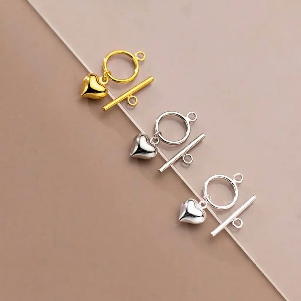 Fermoir Bascule OT en Argent Sterling 925 Connecteurs Pendentif Cœur Fermoir T-Bar Électroplaqué Pour Fabrication Bijoux Bracelet DIY