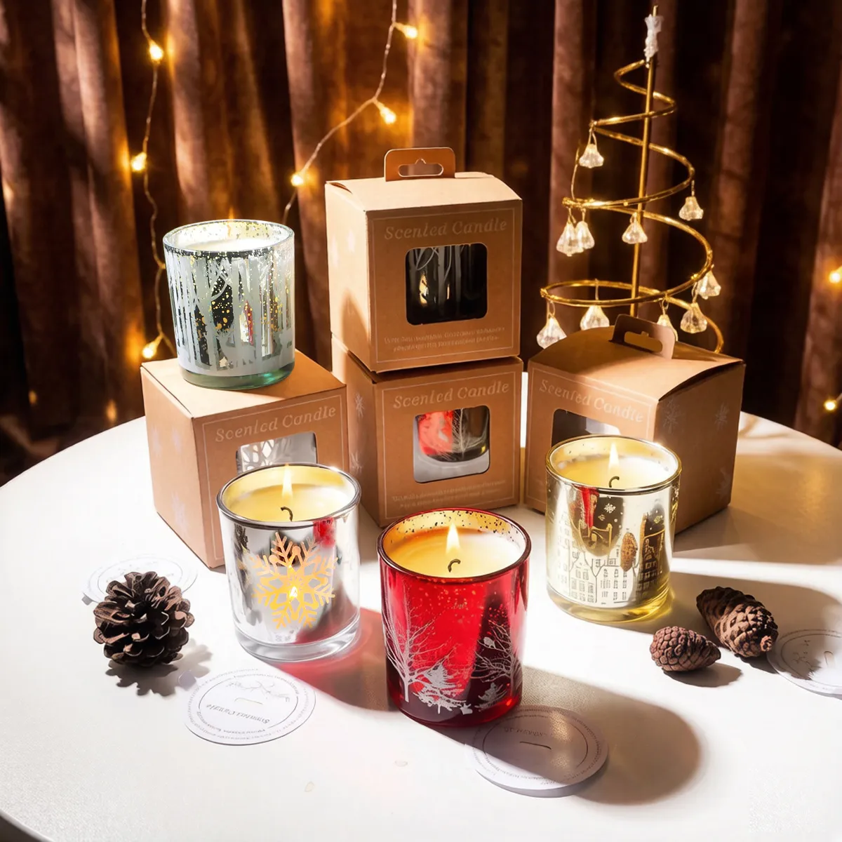 Weihnachts-Duftkerze Sternenhimmel Glaskerze Pflanzenwachs Duft Souvenir Hochzeit Geburtstag Geschenk Mit Kraftkarton