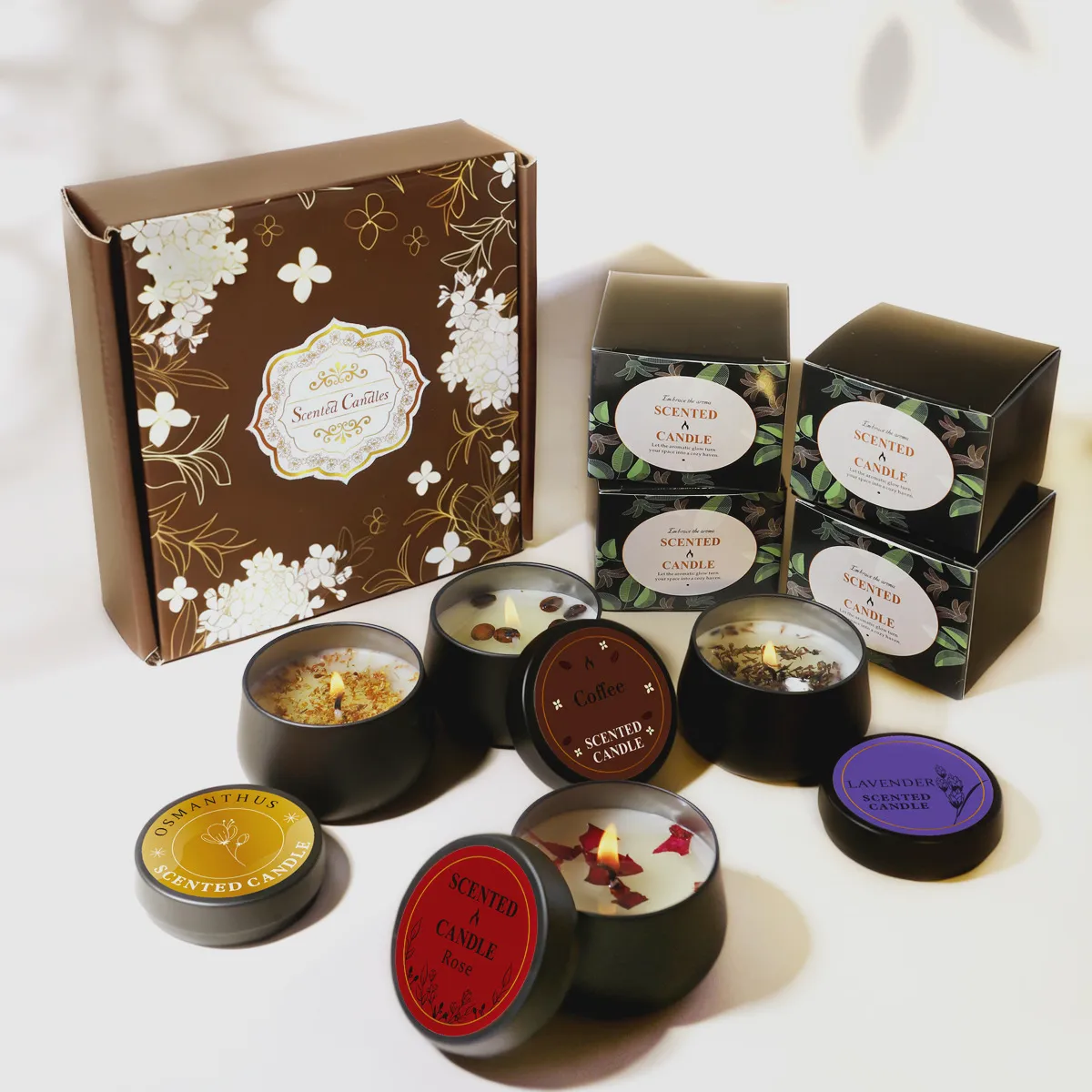 Coffret Cadeau Bougie Parfumée Luxe Minimaliste Cera Végétale Fer-blanc Bougie Aromathérapie Décoration Maison Bougie Soja