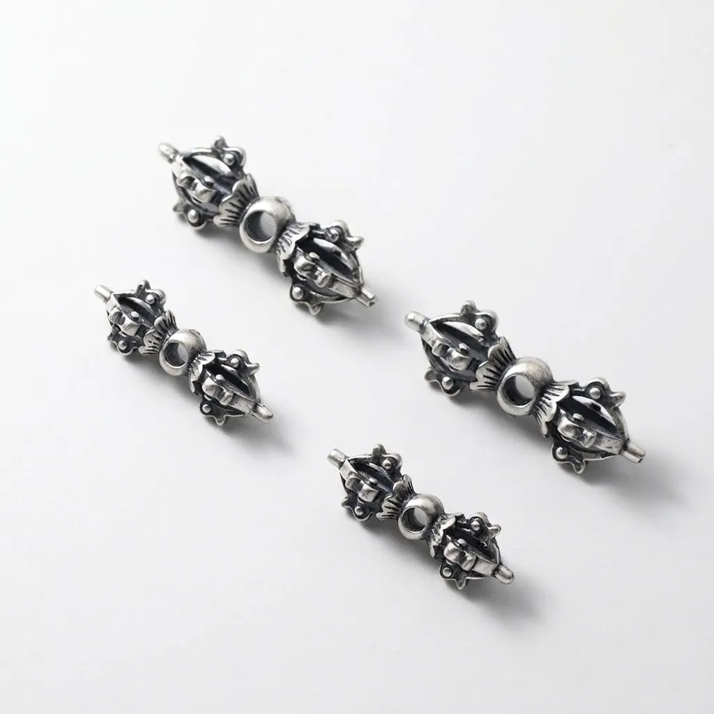 Vintage 925 Sterling Silver Vajra Dorje Spacer Beads For DIY Bracelet Jewelry Making Thai Silver Oxidized Metal Charms Unisex Religious Jewelry Accessories