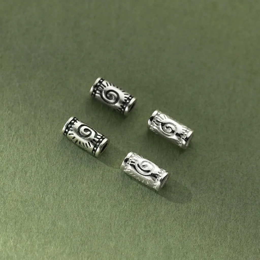 Vintage 925 Sterling Silver Loose Spacer Beads Antique Thai Silver Spiral Printed Tube Beads For DIY Jewelry Making Accessories