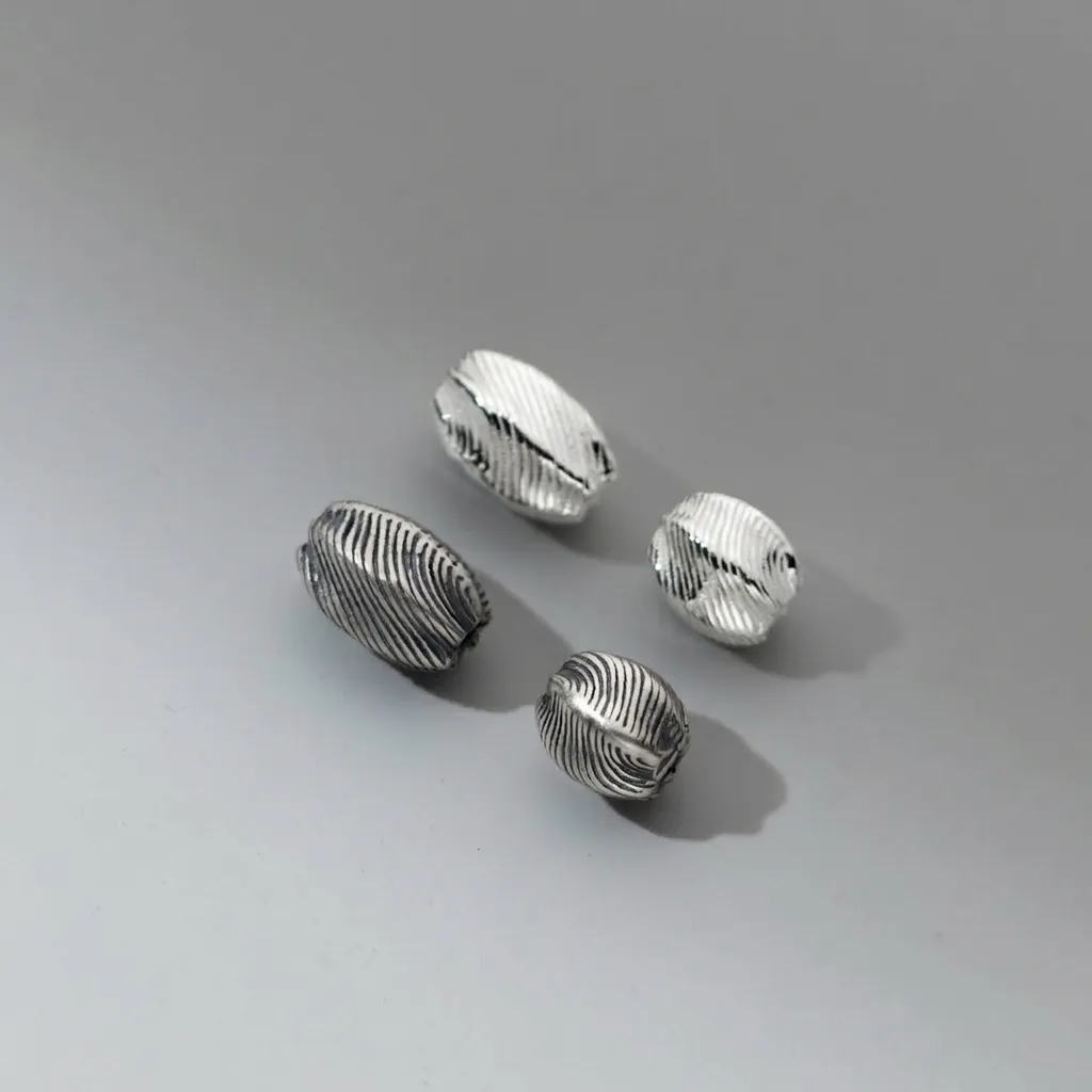 925 Sterling Silver Vintage Twill Olive Spacer Beads Antique Oxidized Silver Patterned Loose Bead For DIY Handmade Bracelet Jewelry Craft Making Material