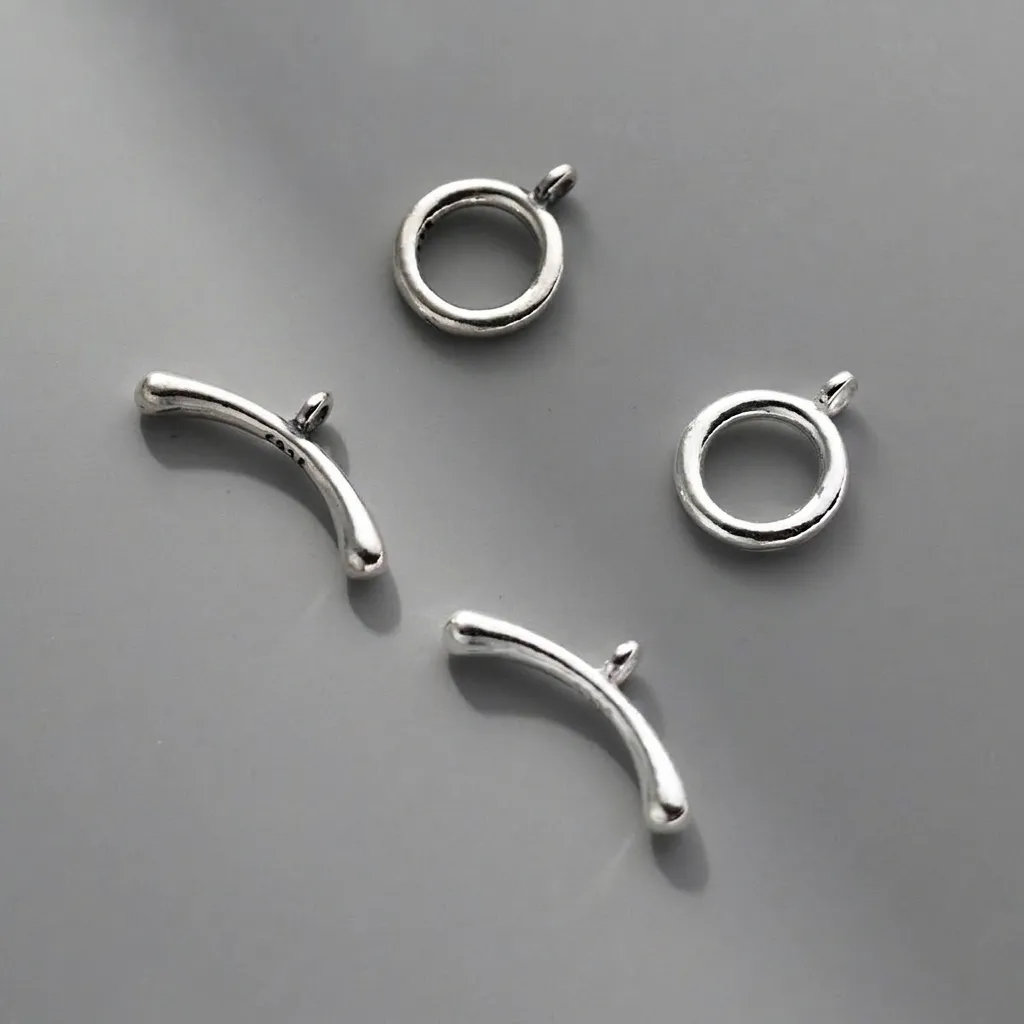 Fermoir OT en Argent Sterling S925 Rétro Vieilli Barre en T Courbée et Fermoir à Bascule Rond pour Fabrication de Bijoux DIY Bracelet Collier