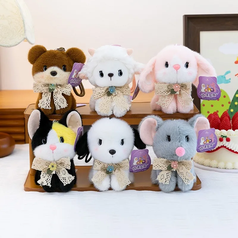 Cute Animal Plush Keychain Pendant Soft Stuffed Bear Dog Cat Rabbit Sheep Mouse Toy Bag Hanging Decoration Kids Gift