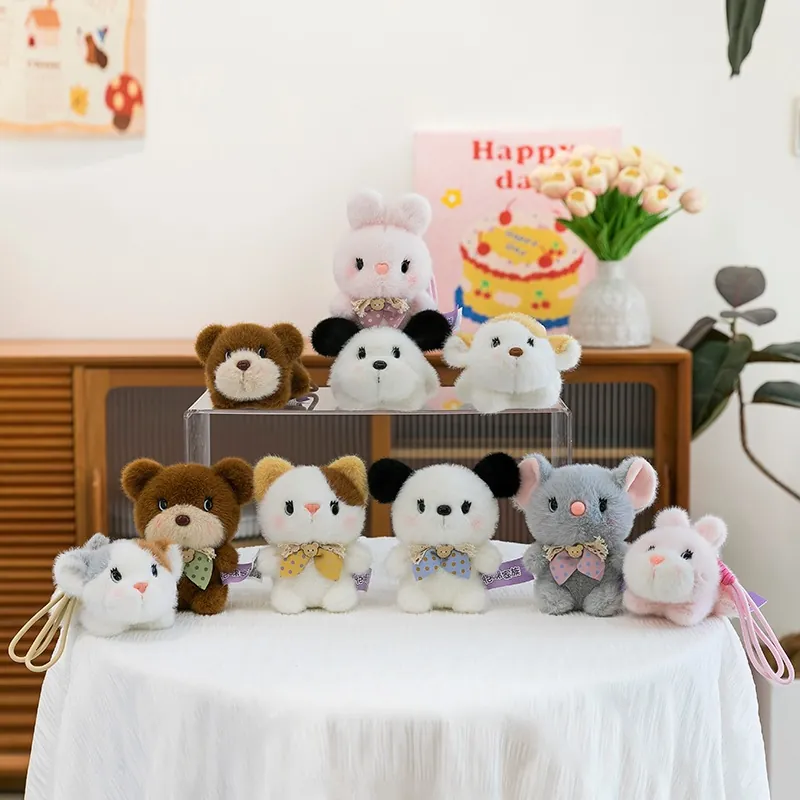 Cute Animal Plush Toy Pendant Creative Dog Cat Rabbit Bear Mouse Keychain Bag Ornament Soft Stuffed Doll Gift For Kids Girls