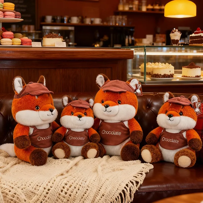 Maillard Series Cartoon Fox Plush Toy With Brown Hat And Apron Soft Stuffed Animal Doll For Home Decoration Birthday Gift