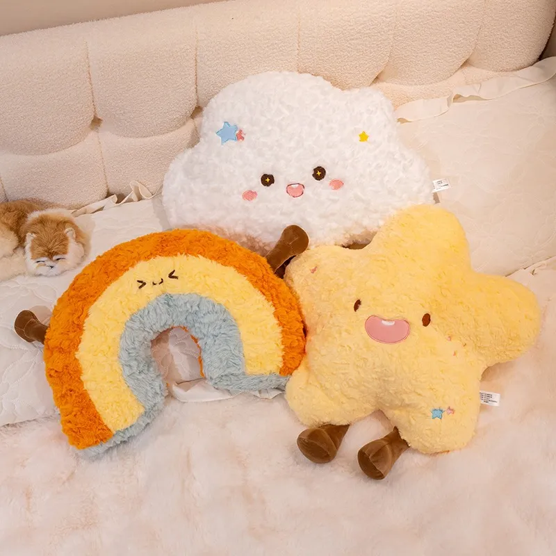 Cute Star Moon Weather Series Plush Pillow Soft Personified Cloud Sun Rainbow Cushion For Sofa Car Home Decor Kids Gift