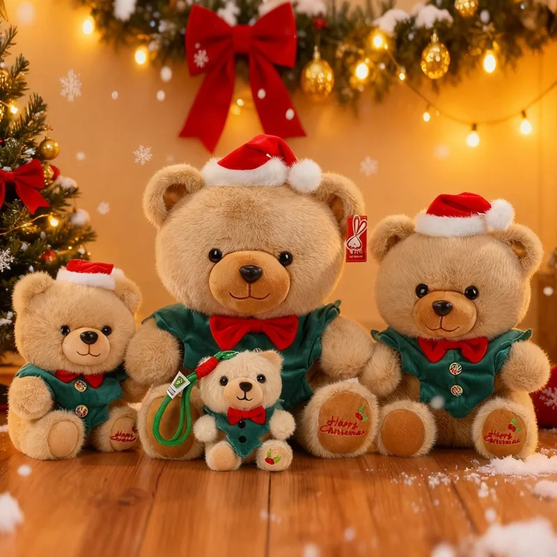 Kerst Teddybeer Zachte Pluche Pop Knuffeldier Met Feestelijke Rode Muts En Groene Vest Geborduurd Vakantiecadeau Voor Kinderen