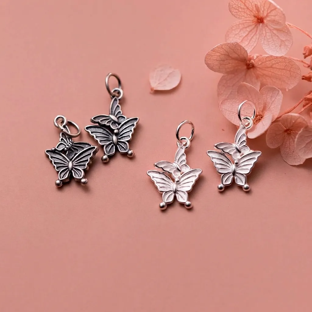 925 Sterling Silver Double Butterfly Pendant Vintage Thai Silver Charm For DIY Bracelet Necklace Jewelry Making Accessories