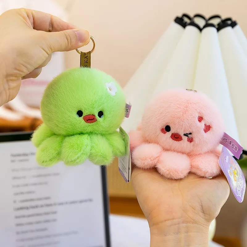 Cute Emotional Octopus Plush Pendant Keychain Soft Stuffed Animal Toy With Embroidery Expressions For Student Bag Decor Gift