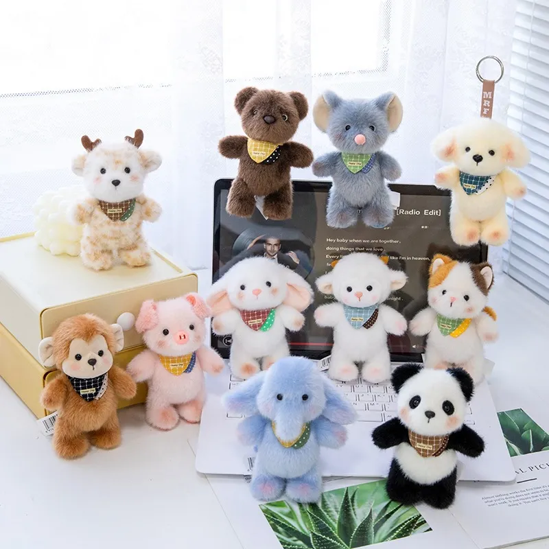 Süßer Plüsch Tier Schlüsselanhänger Anhänger Weich Mini Gefüllter Bär Panda Hase Affe Puppe Für Schultasche Rucksack Schlüsselring Kinder Geschenk