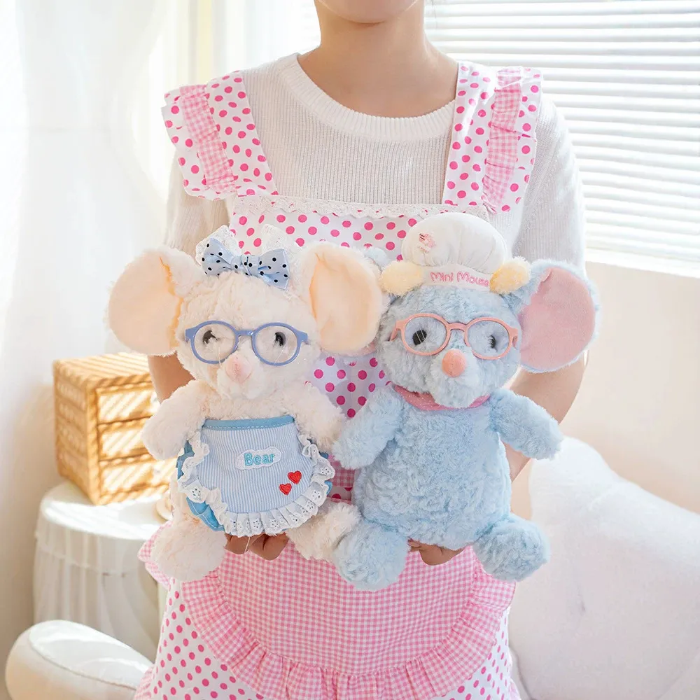 Cute Soft Baking Mouse Plush Toy Rat Stuffed Animal Doll With Chef Hat Round Glasses For Kids Girls Birthday Gift Decor