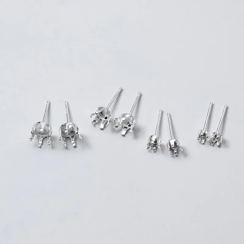 S925 Sterlingsilber Sechs-Krallen Ohrstecker Zubehör DIY Schlicht Silber Krone Ohrring Pfosten Einstellungen Für Schmuckherstellung