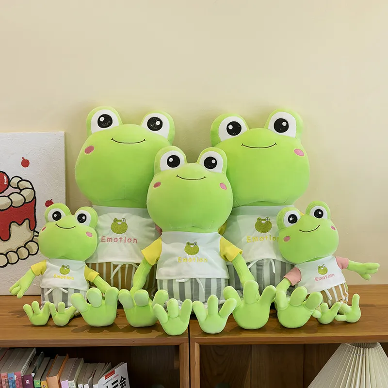 Summer Frog Plush Toy Cute Stuffed Animal Soft Froggy Doll With T-Shirt And Shorts Sleep Pillow Birthday Gift For Kids Boys Girls