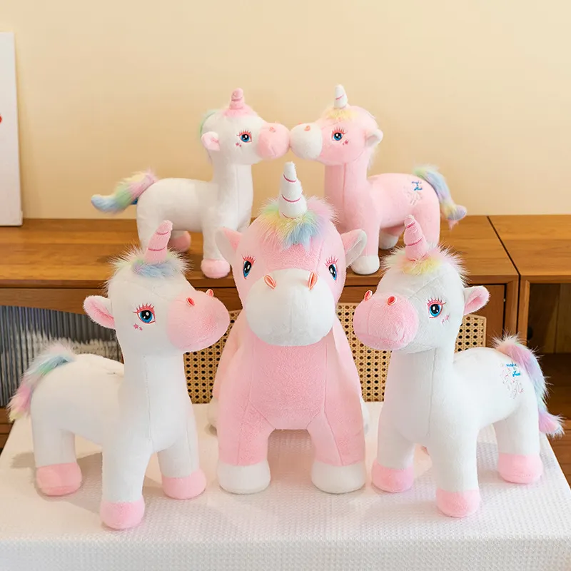 Cute Rainbow Unicorn Pegasus Plush Toy Stuffed Animal Pony Doll Soft Mink Velvet Star Embroidered Pillow For Girls Kids Gift
