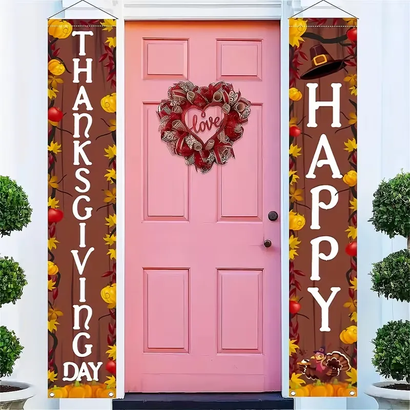 Thanksgiving Ernte Veranda Banner Polyester Outdoor Tür Dekorationen Kürbis Truthahn Ahornblatt Muster Willkommen Hängende Couplet