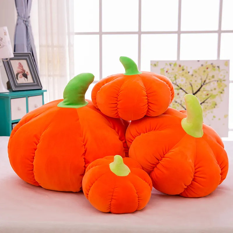 Soft Pumpkin Plush Pillow Stuffed Vegetable Toy For Halloween Decoration Birthday Gift Orange Round Plush Cushion For Home Decor