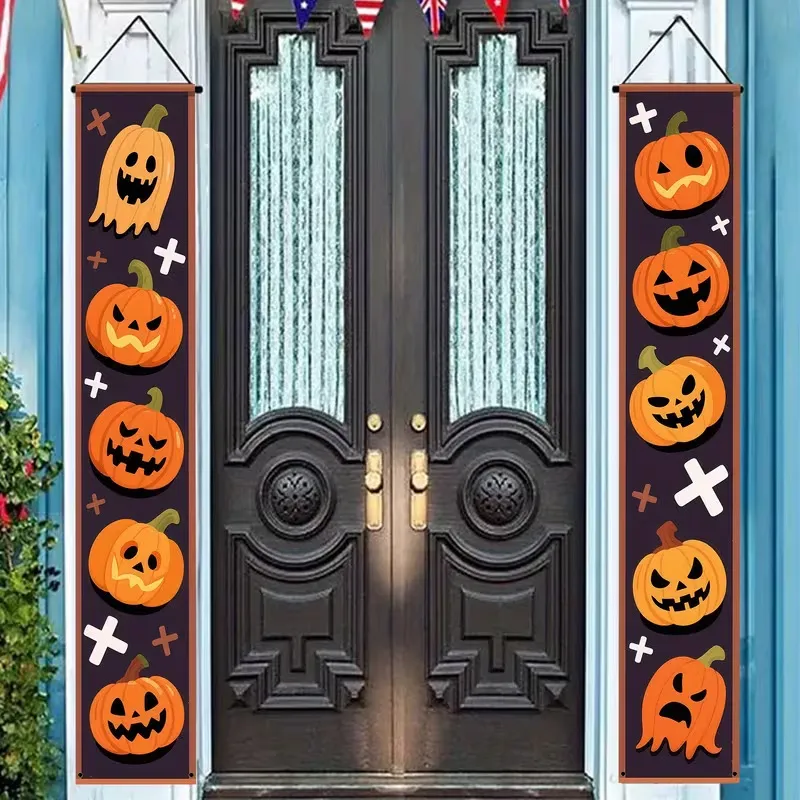 Halloween Porch Banner Welcome Sign Pongee Polyester Pumpkin Ghost Hanging Flags Outdoor Yard Party Holiday Decoration