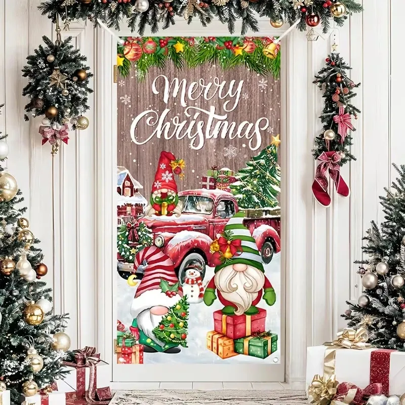 Weihnachten Türvorhang Wandteppich Frohe Weihnachten Weihnachtsmann Lebkuchen Gedruckt Stoff Hängen Banner Für Hof Haus Urlaub Dekoration