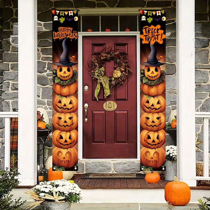 Halloween Outdoor Tür Banner Couplet Cartoon Kürbis Geist Skelett Trick Or Treat Hängende Flagge Haustür Party Dekor
