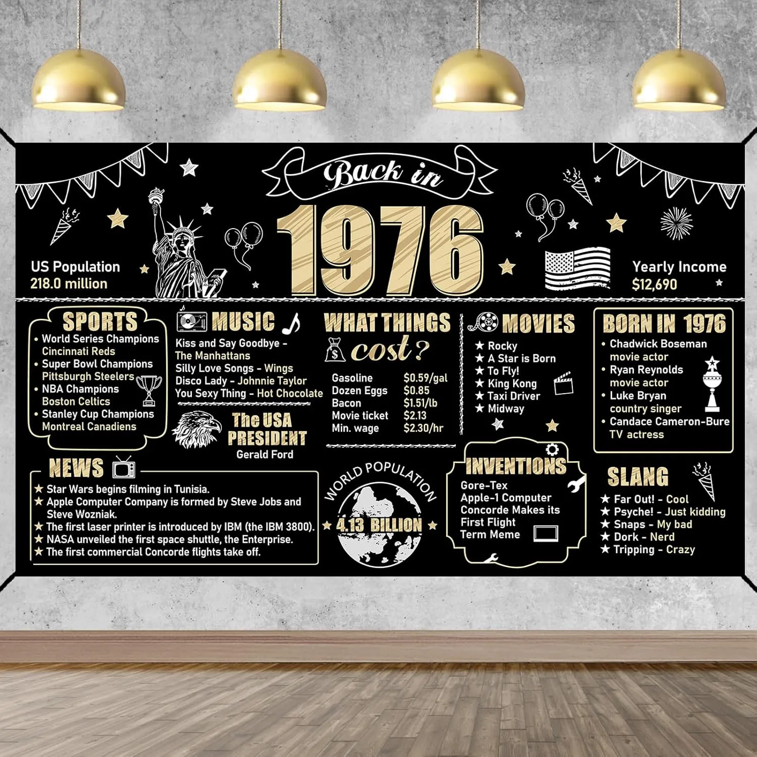 Retro Schwarz Gold Jubiläum Geburtstag Hintergrund Banner Vintage Gedenk Poster Wanddekor Für Partyzubehör