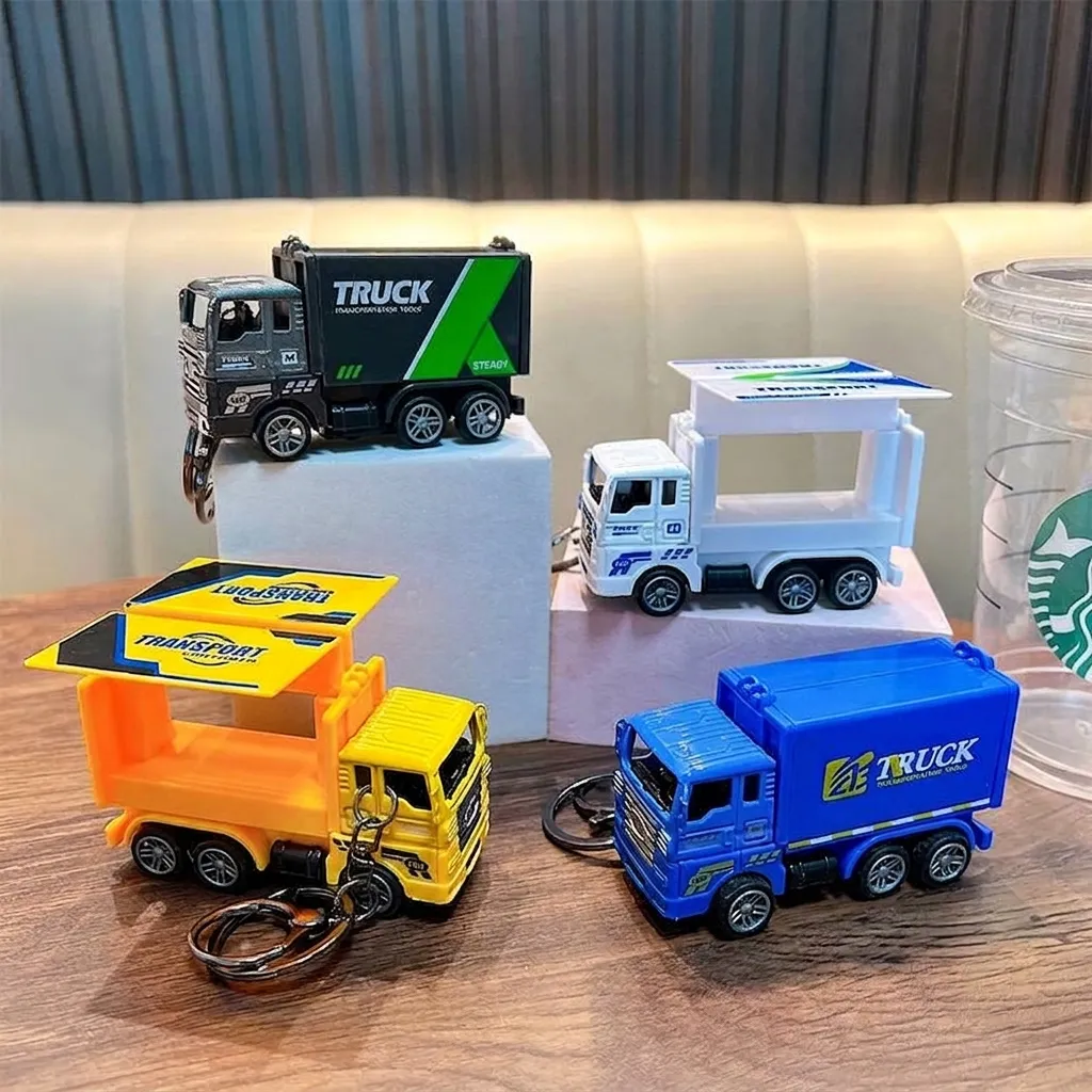 Simulation Alloy Express Truck Pull Back Model Keychain Miniature Logistics Transportation Vehicle Toy Bag Pendant Gift