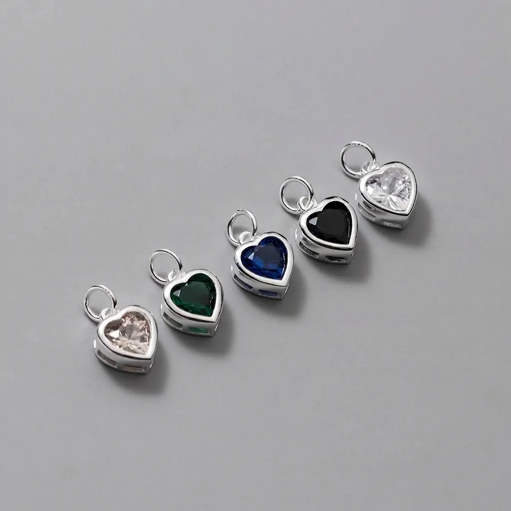 Ciondolo a Cuore in Argento Sterling 925 Con Zirconia Colorata Ciondolo Solo per Fai Da Te Gioielli Creazione Bracciale Collana Gioielli da Donna
