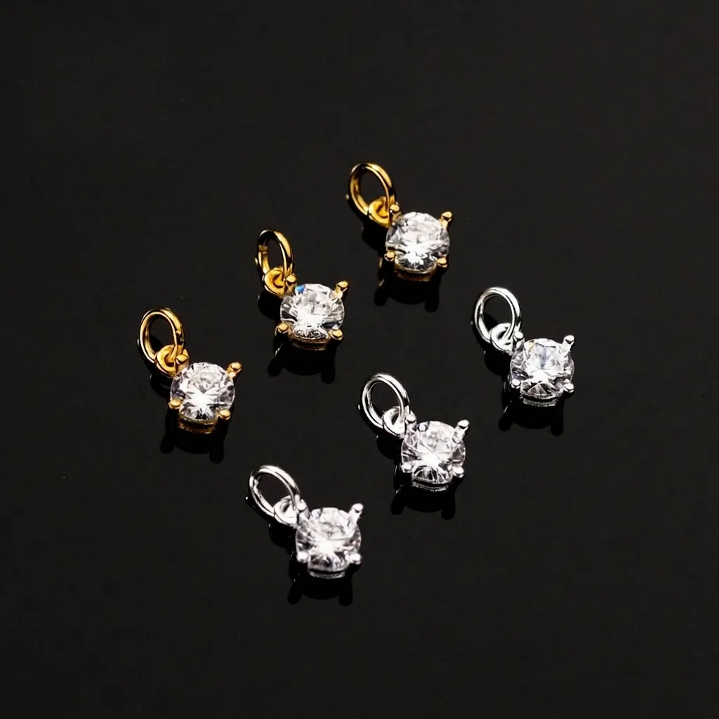 Ciondolo in Argento Sterling 925 Zirconia Senza Catena per Fai da Te Creazione Gioielli Donna Geometrico Galvanizzato Oro Argento
