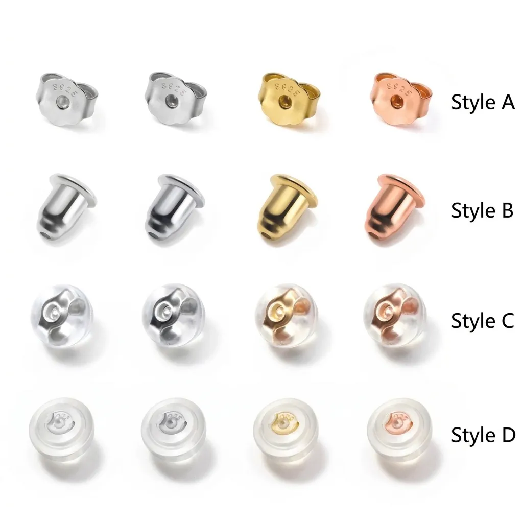 925 Sterling Silver Earring Backs Silicone Wrapped Butterfly Bullet Safety Earring Stoppers For DIY Jewelry Making Accessories