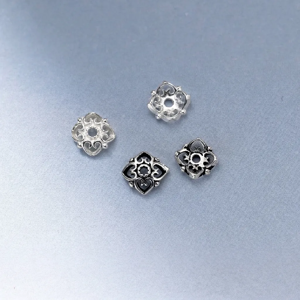 Calottes de Perles Fleur en Argent Sterling 925 Motif Cœur Ajouré Perles Intercalaires Argent Thaï pour Création de Bijoux DIY Bracelet Collier Rétro