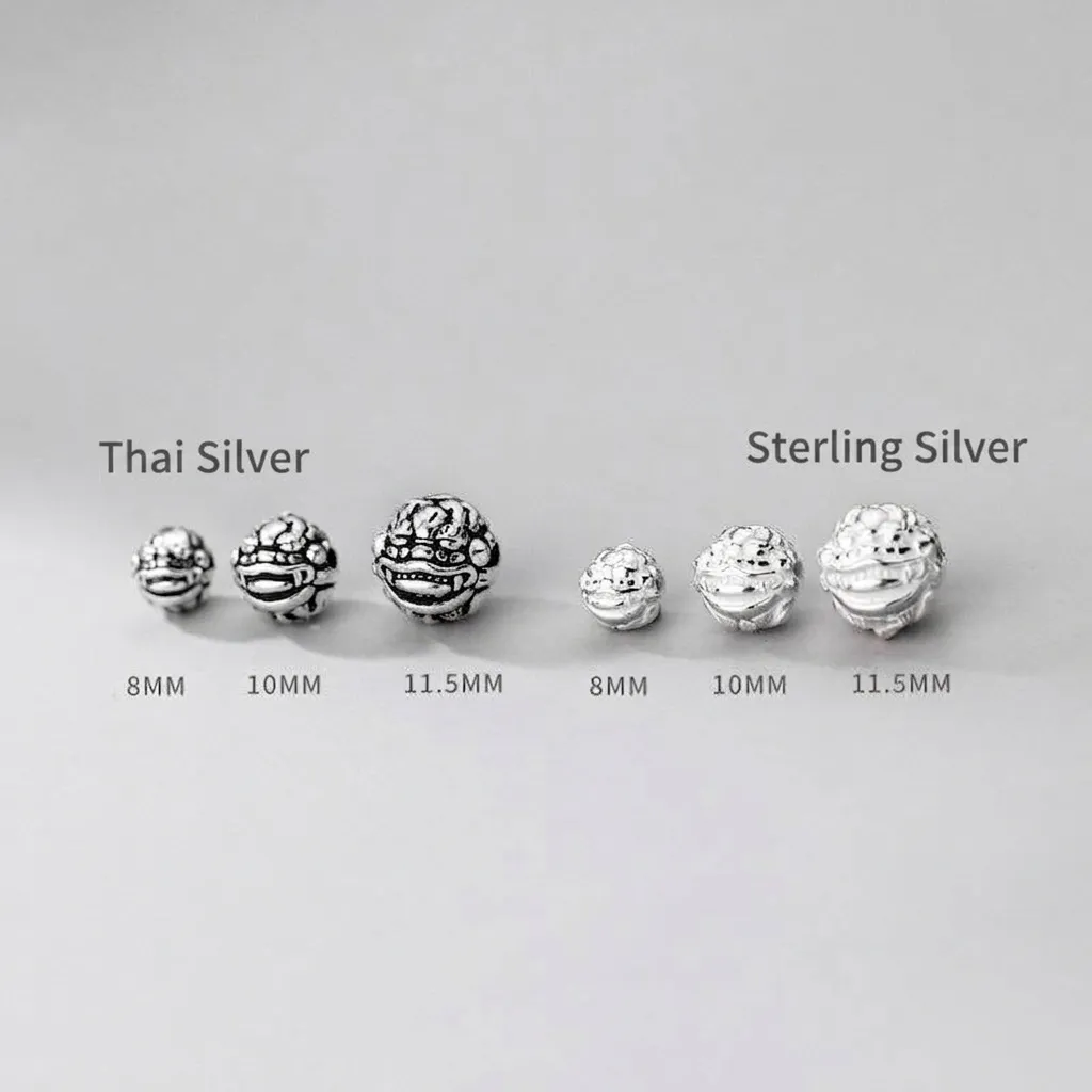 Retro S925 Sterling Zilver Gelukkige Pi Xiu Ronde Kralen Thaise Zilveren Tussenstukken Voor Handgemaakte Sieraden Armband