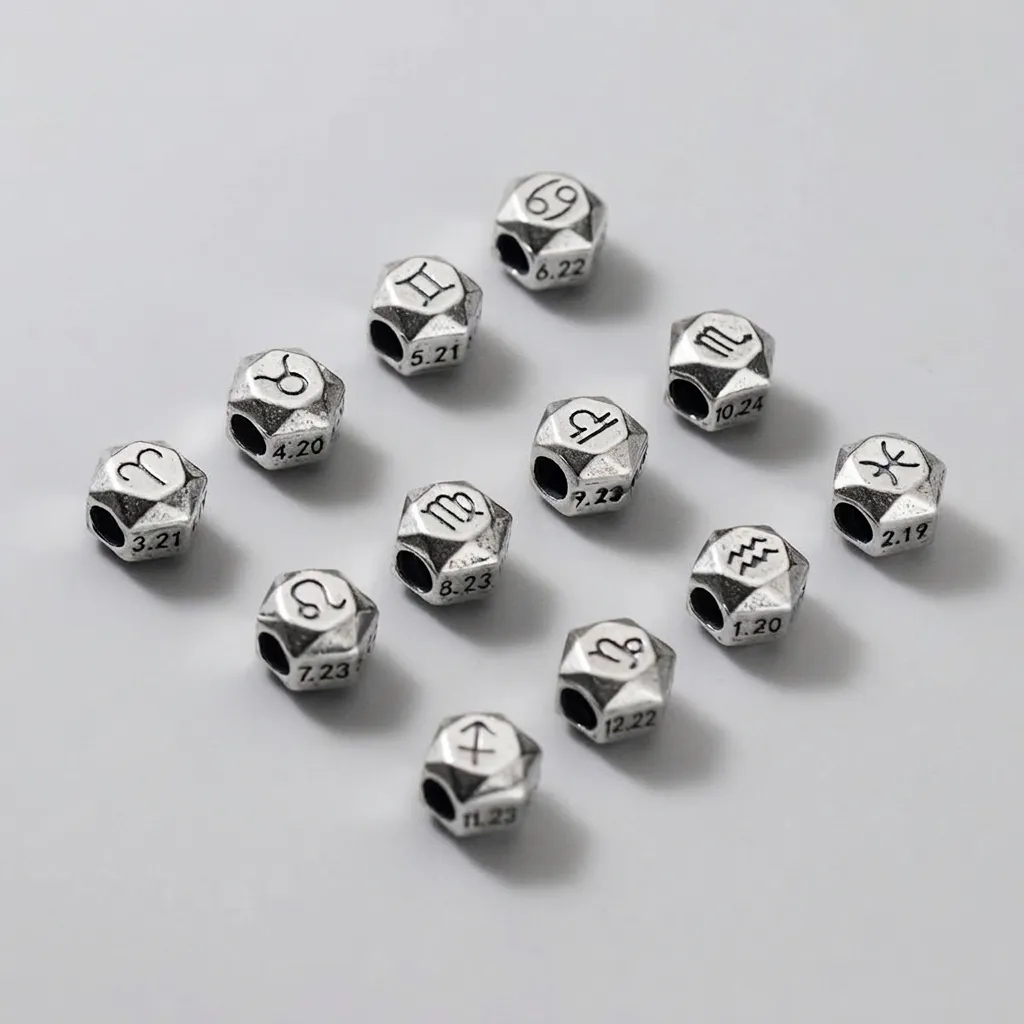 S925 Argento Sterling 12 Segni Zodiacali Perle Distanziatrici Geometriche Vintage Ossidate Fai da Te Gioielli Componenti