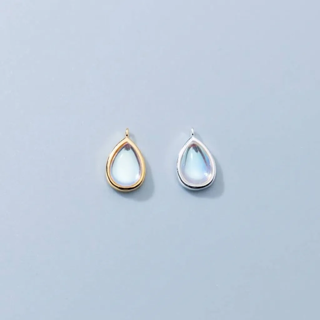 S925 Sterling Silver Synthetic Moonstone Teardrop Pendant Electroplated DIY Jewelry Charm For Bracelet Necklace Making Women Accessories
