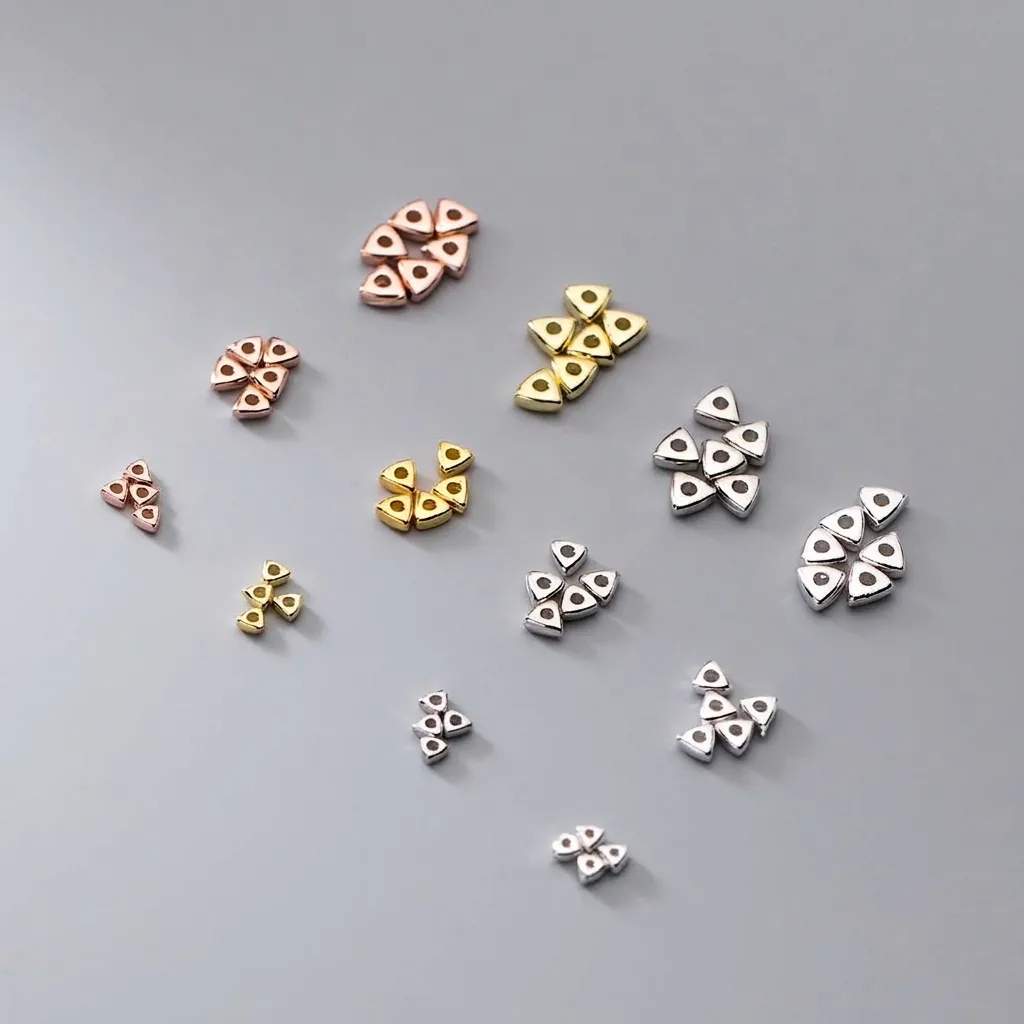 S925 Sterling Silver Geometric Triangle Spacer Beads For DIY Bracelet Necklace Making Electroplated Jewelry Loose Beads Accessory